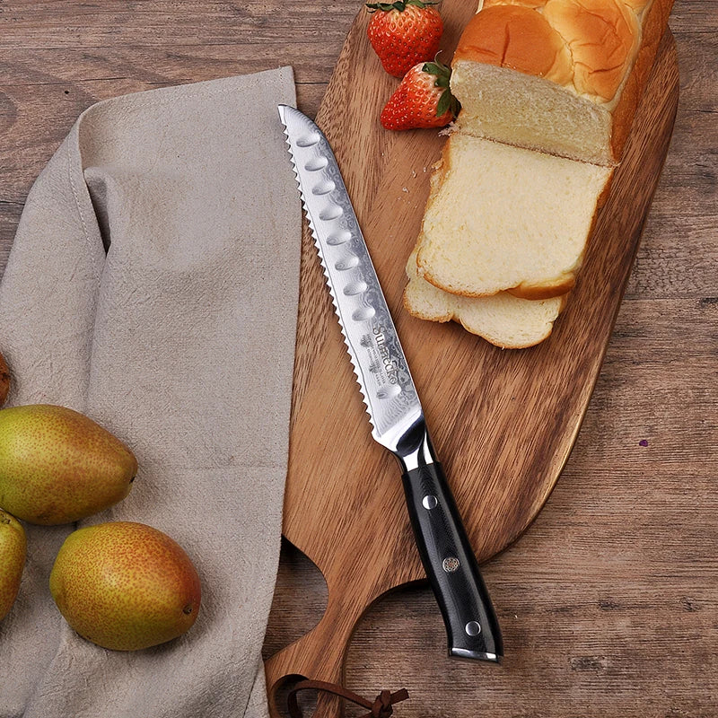 Sunnecko 8" Damascus Steel Serrated Bread Knife – VG10 Core Serrated Bread Knife Axl United States 8 inch