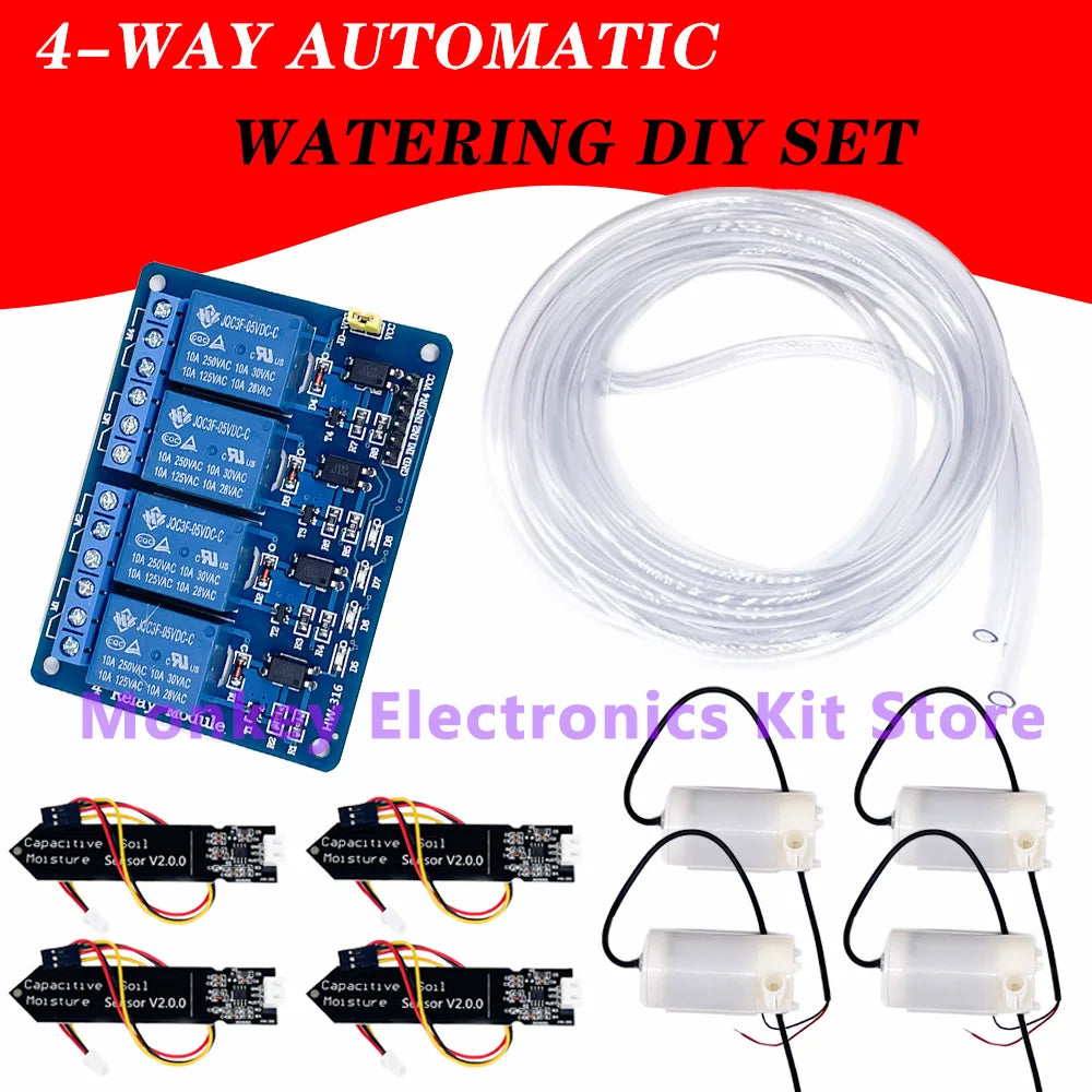 4-Way Auto Plant Irrigation Kit – Soil Moisture Sensor Pump Irrigation Kit Axl