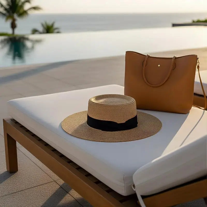 Women's Wide Brim Straw Hat – French Style Beach Sun Hat Women's Straw Hat Axl