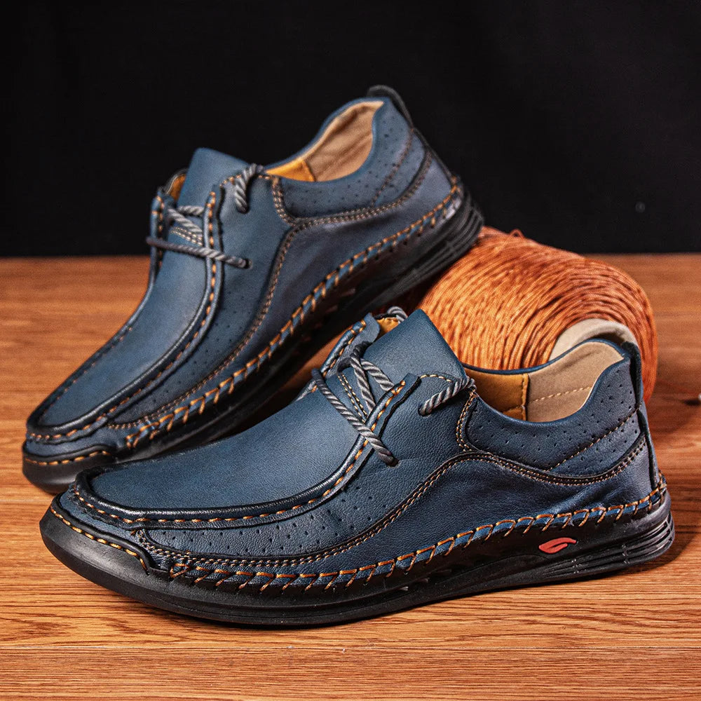 YBQJOO Men's PU Leather Casual Sneakers – Plus Size Lace-Up Men's Casual Sneakers Axl