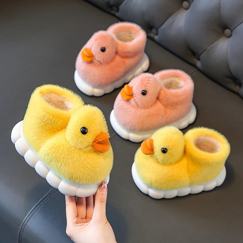 Kids Kawaii Duckling Fuzzy Slippers – Warm Winter Fur Slides Kids Fuzzy Slippers Axl