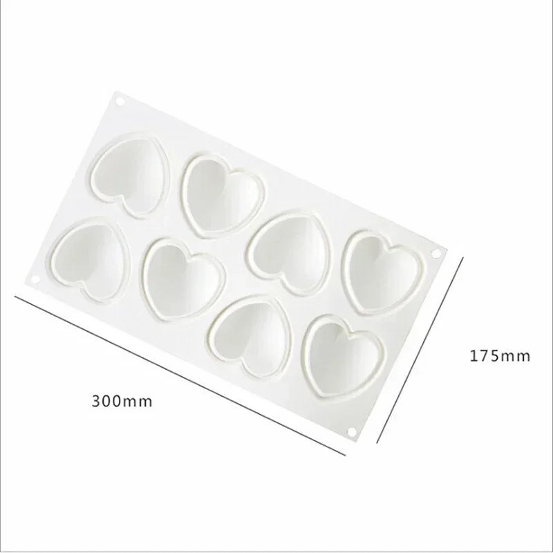 8-Cavity Heart Silicone Mold – Cake, Mousse & Chocolate Silicone Baking Mold Axl