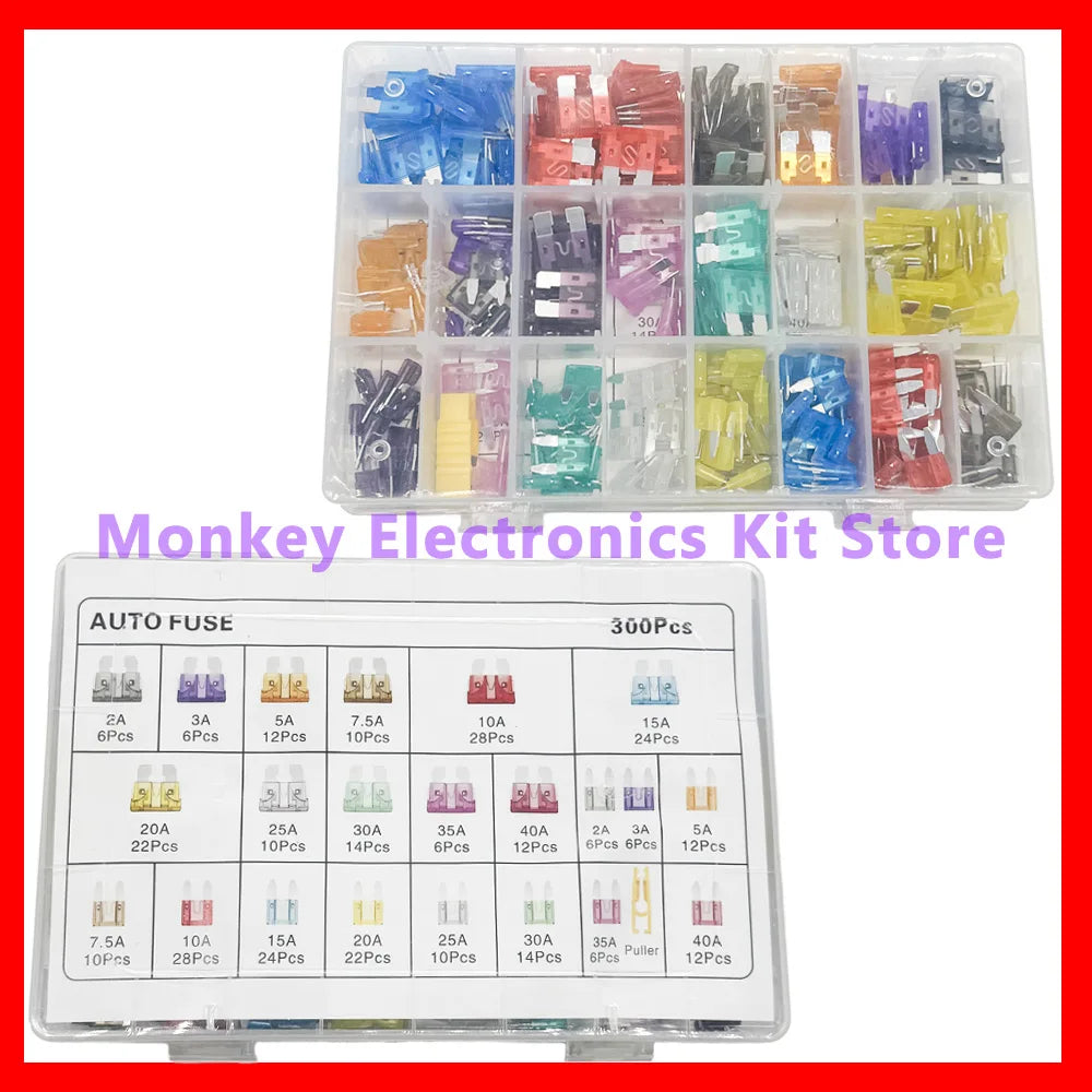 300 PCS Car Blade Fuse Kit 2A–40A | 11 Sizes + Storage Box Auto Fuse Kit Axl