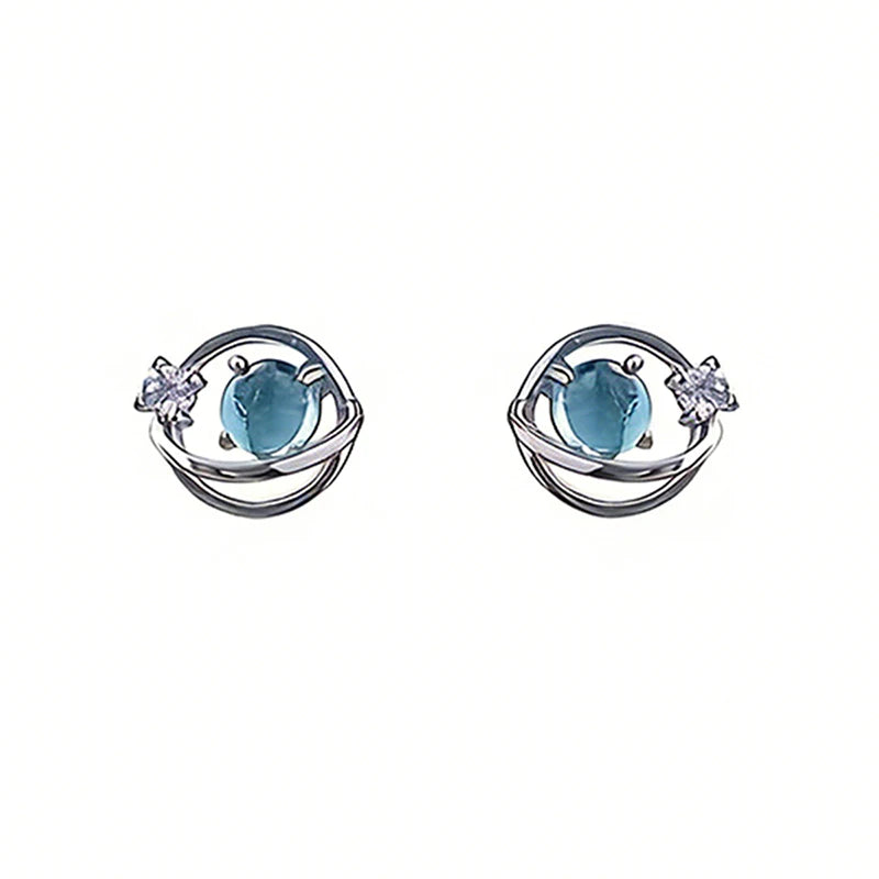 Huitan Planet Stud Earrings – Imitation Opal Women's Jewelry Stud Earrings Axl