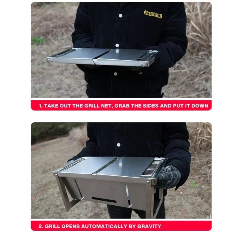 Folding Stainless Steel Charcoal BBQ Grill – Portable Outdoor Folding Charcoal Grill Axl