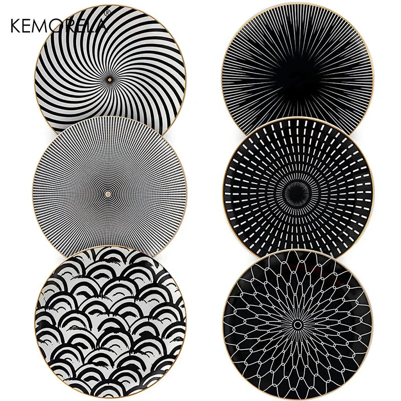 KEMORELA 6-Piece Gold Rim Ceramic Dinner Plates Set – Porcelain Ceramic Dinner Plates Axl