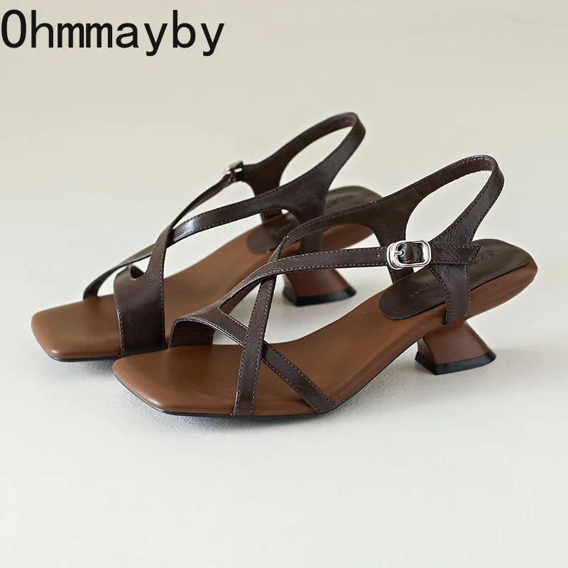 Women's Square Toe Strappy Block Heel Sandals | Party Slingbacks Strappy Block Heel Sandals Axl