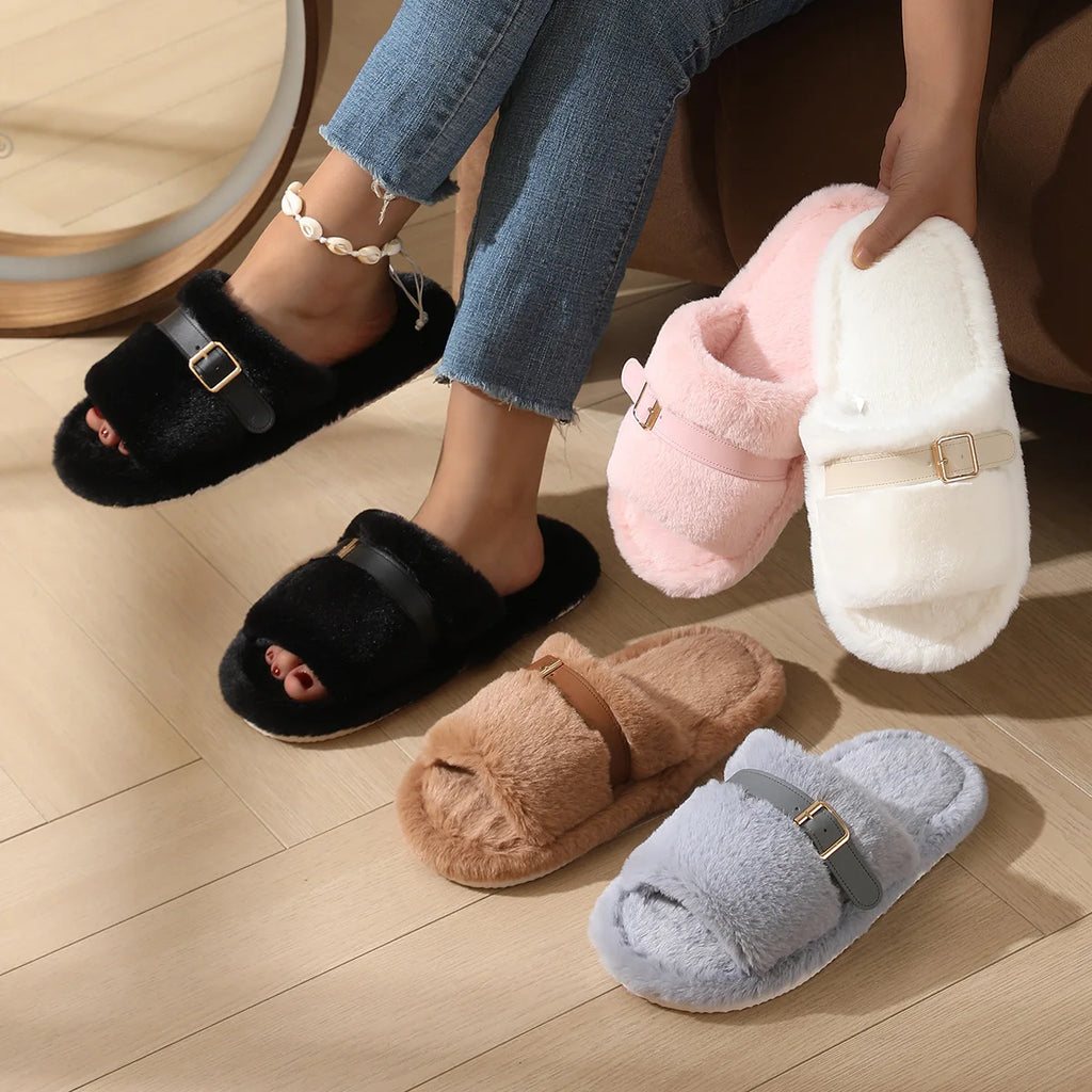 Women's Fluffy Wool Slippers – Warm Indoor Winter House Shoes Women's Slippers Axl