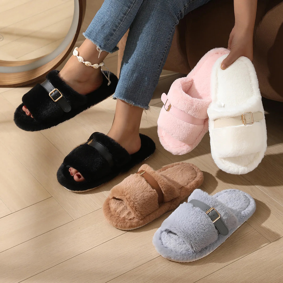 Women's Fluffy Wool Slippers – Warm Indoor Winter House Shoes Women's Slippers Axl