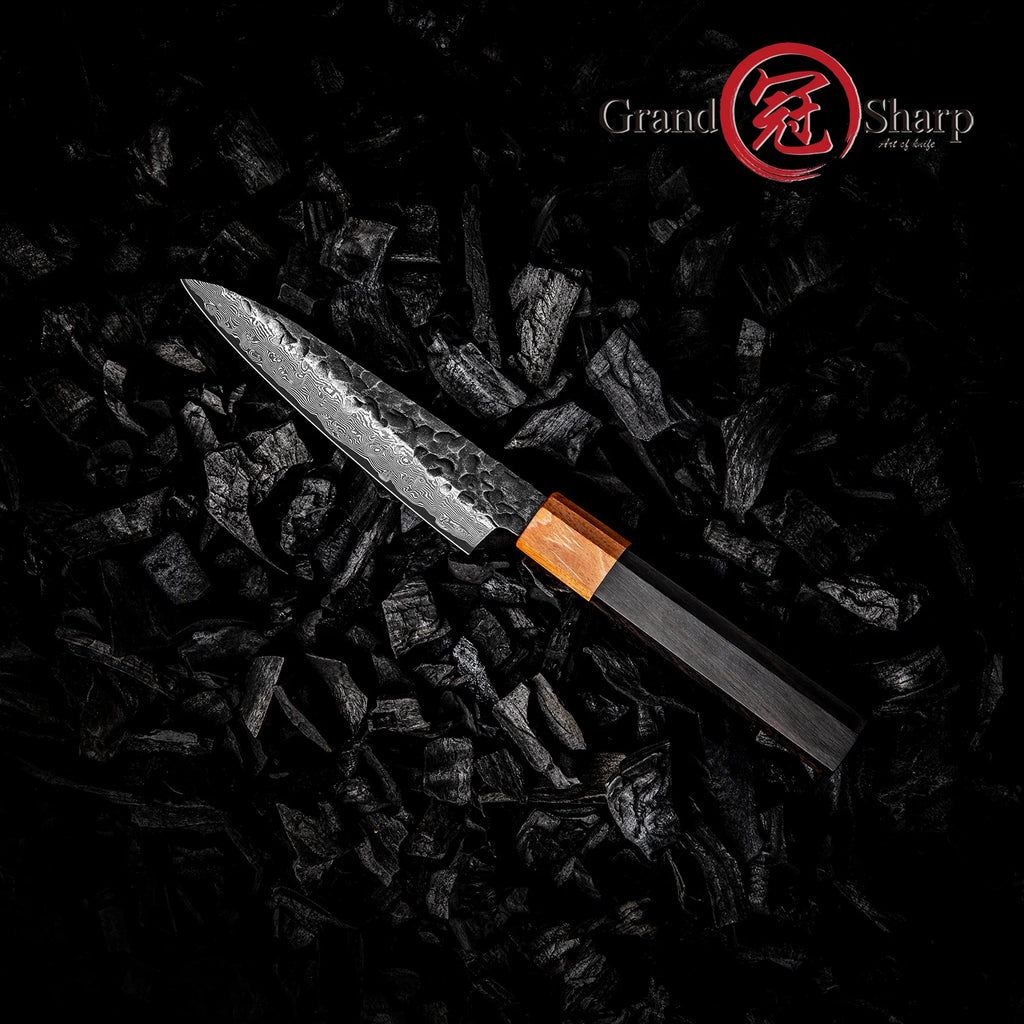 Grandsharp 4.7" 67-Layer Damascus Utility Knife – Ebony Handle Damascus Utility Knife Axl