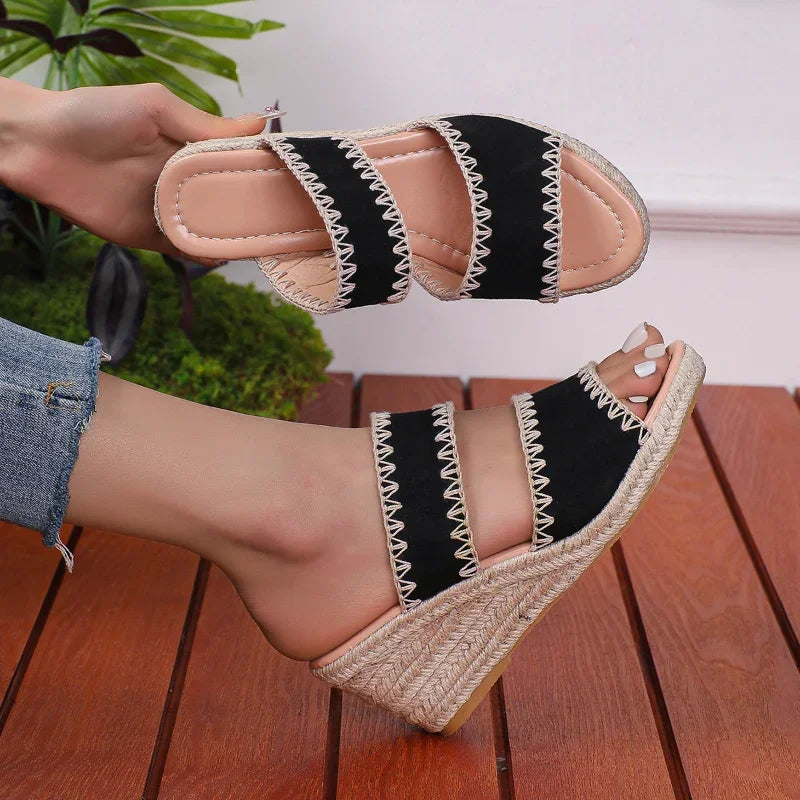 UXST Women's Wedge Sandals – Canvas Slip-On Beach Shoes Women's Wedge Sandals Axl