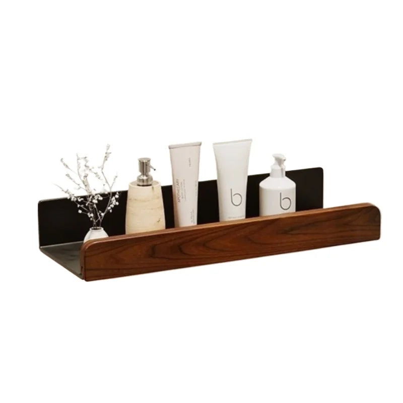 Walnut & Aluminum Wall Shelf – Bathroom Storage Rack Wall Storage Shelf Axl