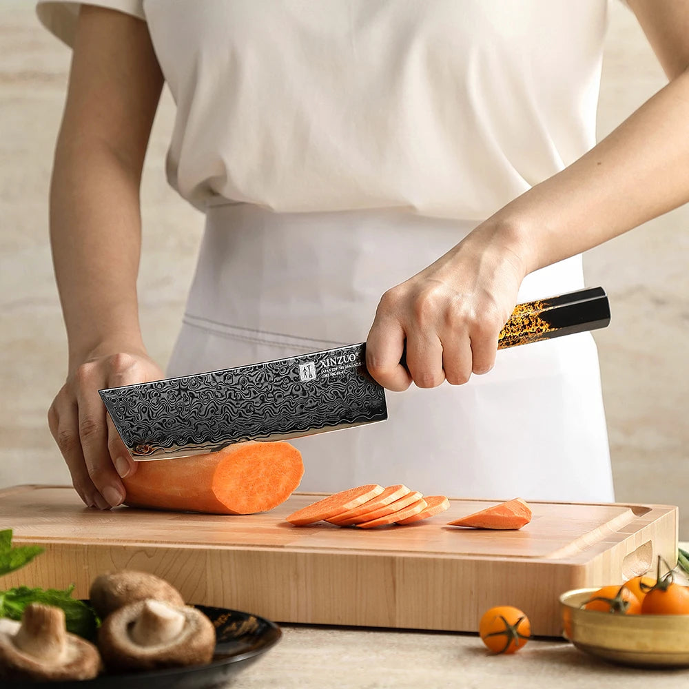 XINZUO 6.9" Nakiri Knife – 49-Layer Damascus ZDP-189 Steel Damascus Chef Knife Axl