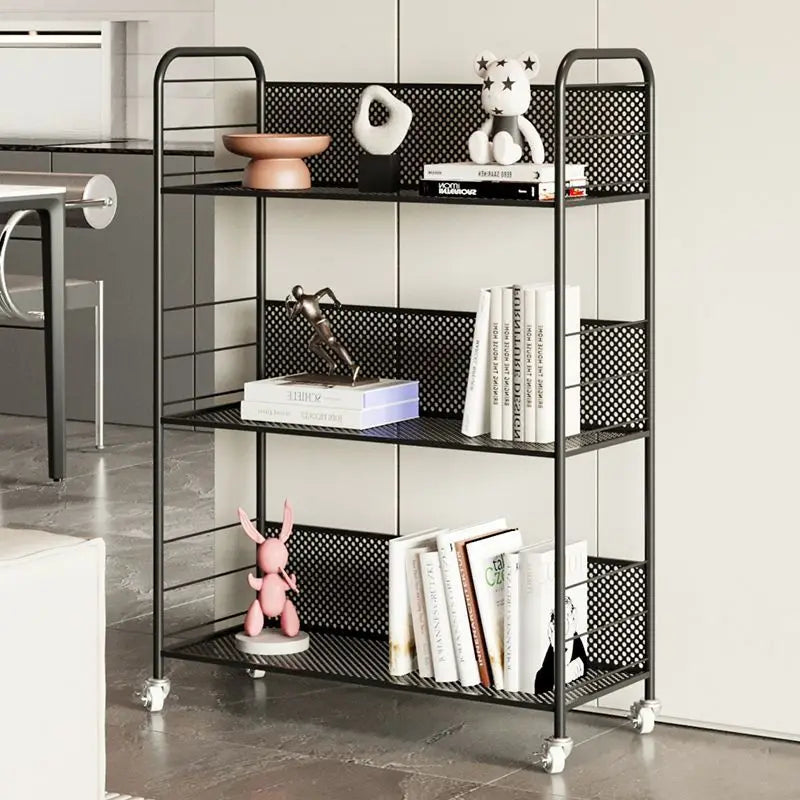 Nordic 3-Tier Rolling Metal Storage Shelf with Wheels Rolling Storage Shelf Axl Black-Right Angle