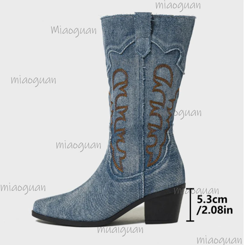 Women's Western Embroidered Mid-Calf Cowboy Boots – Plus Size Women's Cowboy Boots Axl