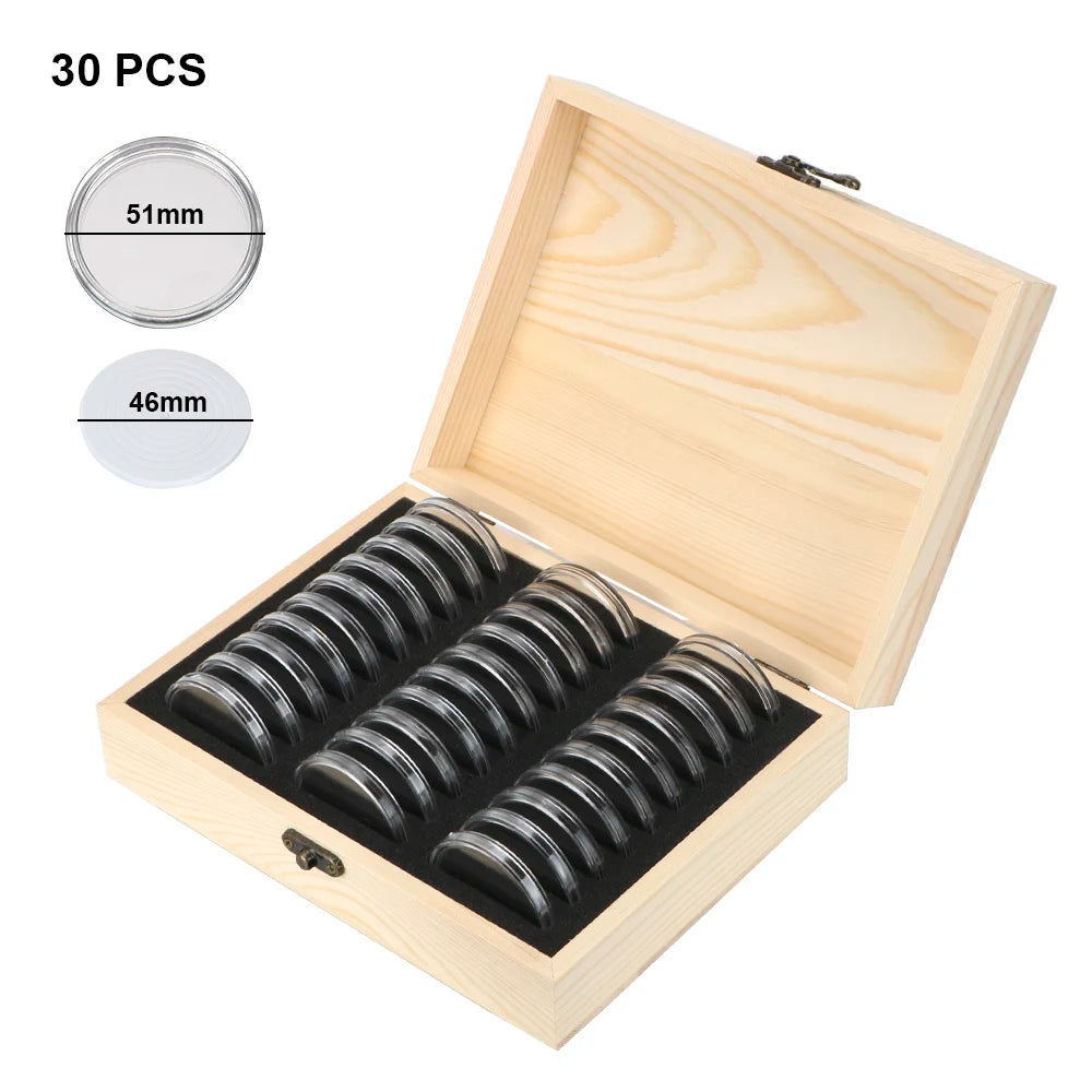 Wooden Coin Storage Box – Adjustable 20–100 Slot Collector Case Coin Collection Case Axl 30PCS