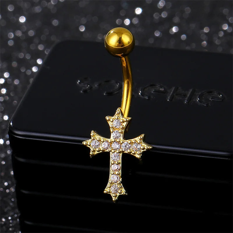 Cross Belly Button Ring – Stainless Steel Navel Piercing Jewelry Belly Button Ring Axl A2