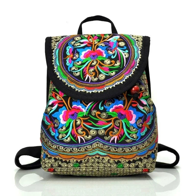 Women's Embroidered Mini Canvas Backpack – Chinese Ethnic Style Embroidered Mini Backpack Axl D