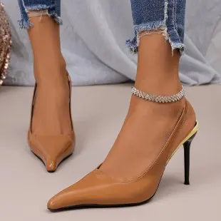 YBQJOO Pleated Hollow Buckle Strap Women High Heel Sandals High Heel Sandals Axl caramel color 34