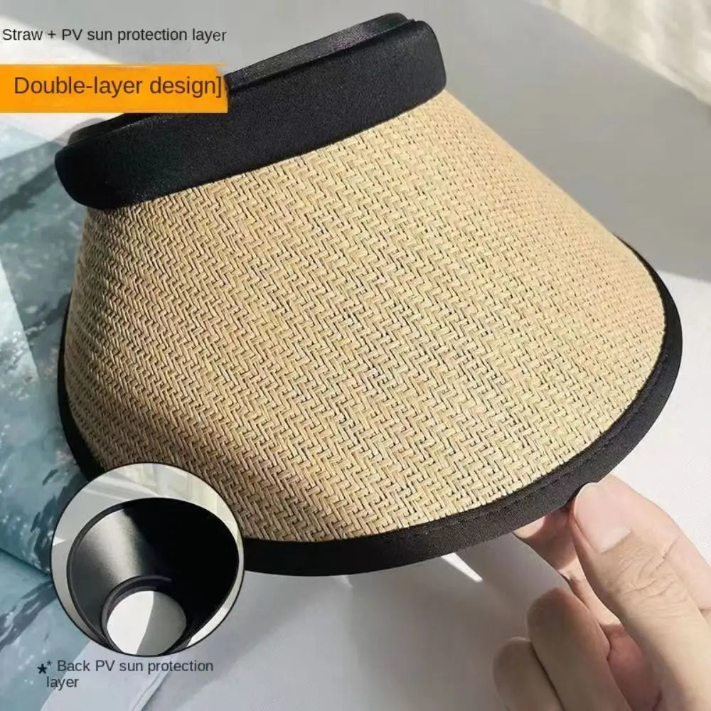 Women's Open Top Straw Sun Hat – UV Protection Wide Brim Wide Brim Sun Hat Axl