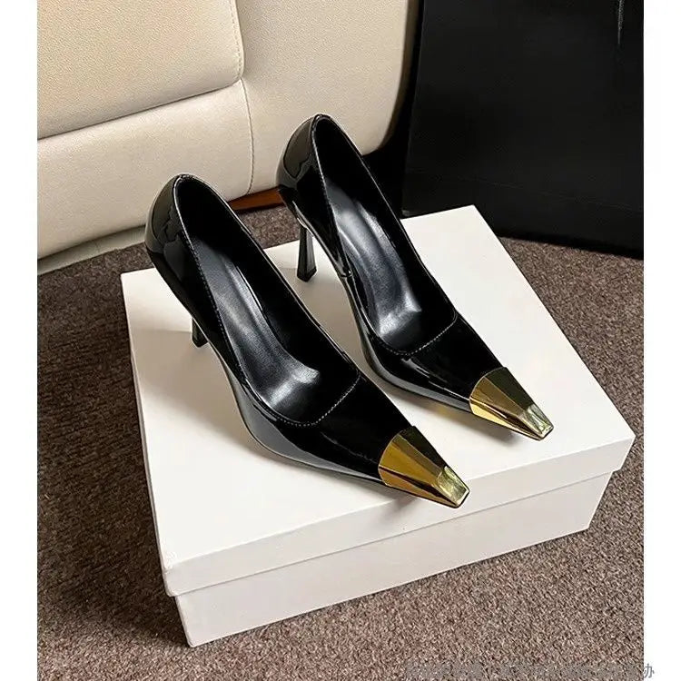 YBQJOO Pointed Toe Slingback Stiletto Heels Women 7/9/11cm Stiletto Slingback Heels Axl Black glossy 7CM 38