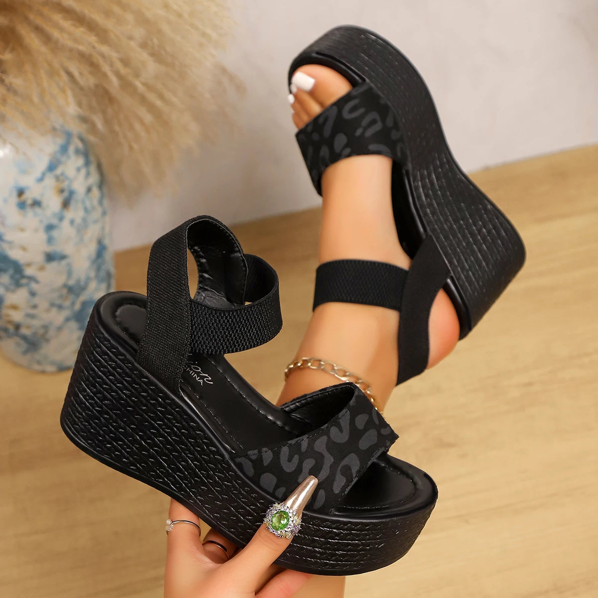 Women's Wedge Platform Peep Toe Sandals | Summer Espadrilles Wedge Platform Sandals Axl 42 black