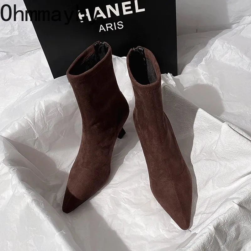 Vintage Pointed Toe Women's Ankle Boots | High Heel Booties Ankle Boots Axl