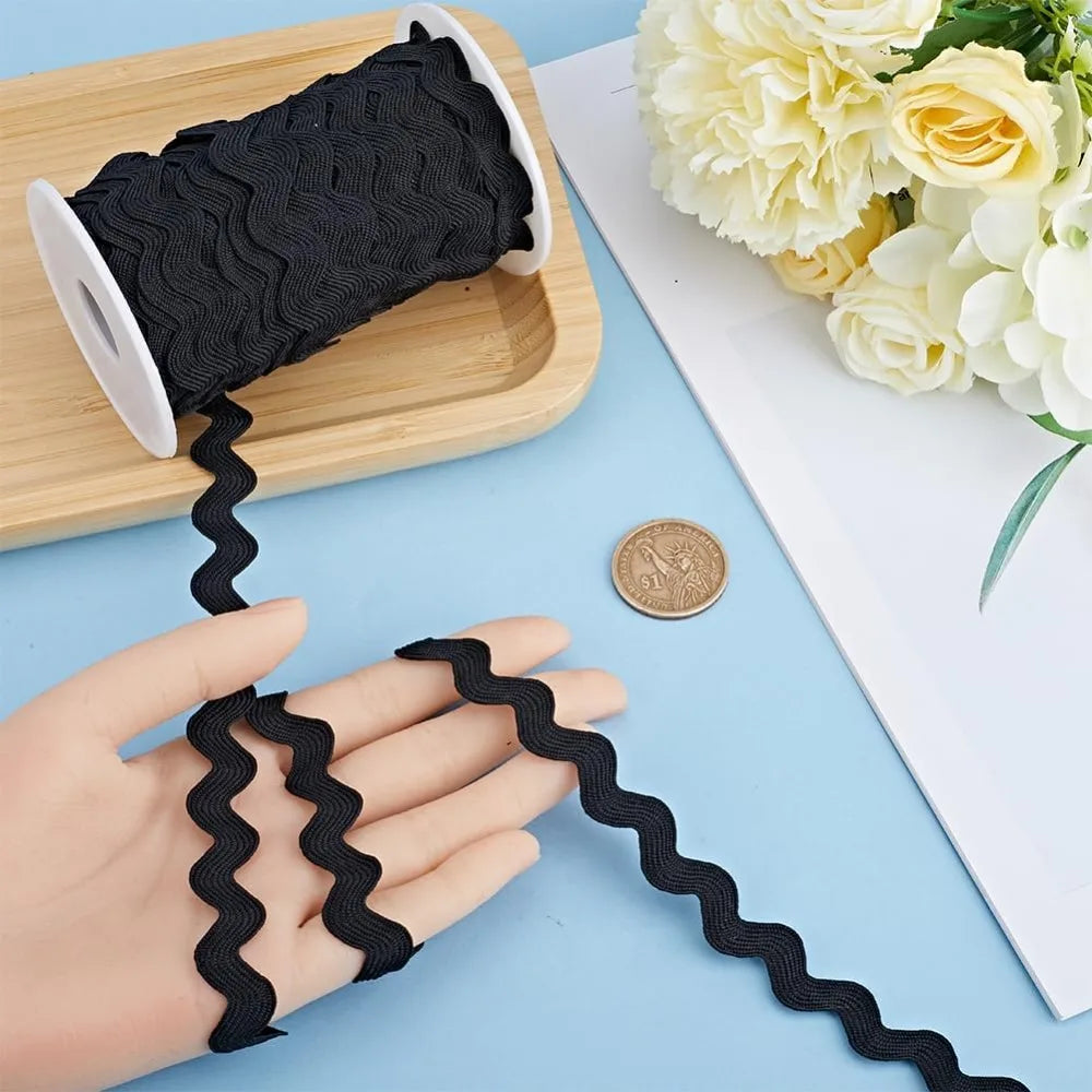 Black Wavy Ric Rac Fringe Trim Ribbon – 25 Yards, 8mm Craft Trim Ribbon Axl