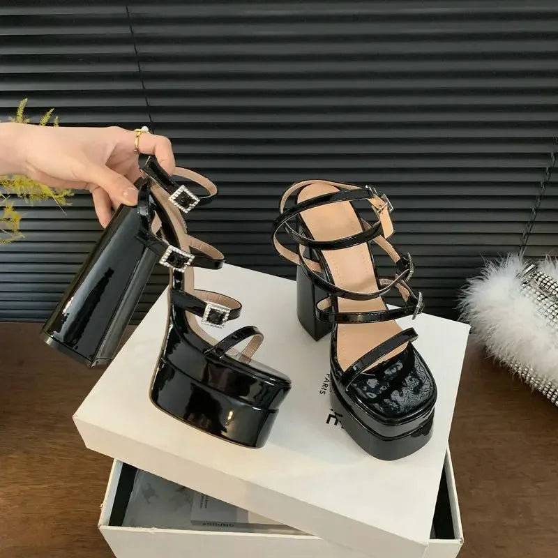 Women's Platform Gladiator Sandals – 15cm High Heel Patent Platform Heel Sandals Axl