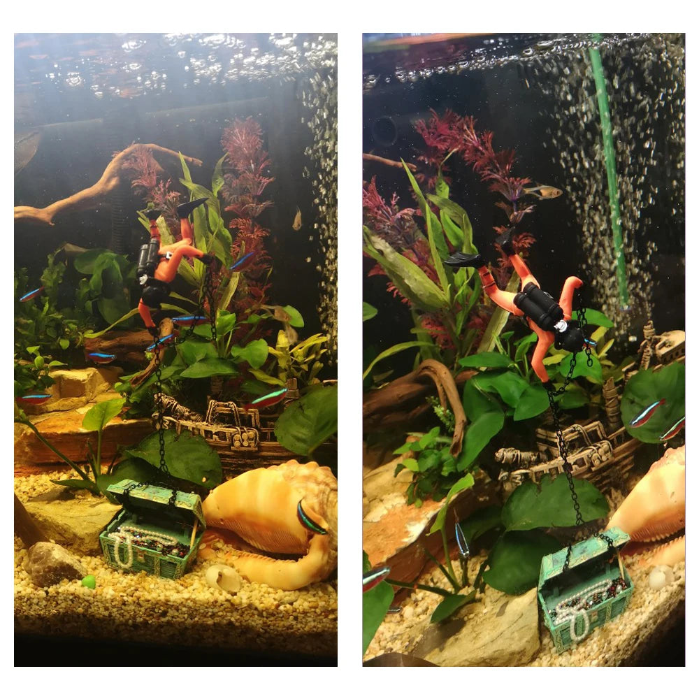 Aquarium Diver & Treasure Chest Fish Tank Ornament Decoration Aquarium Ornament Axl