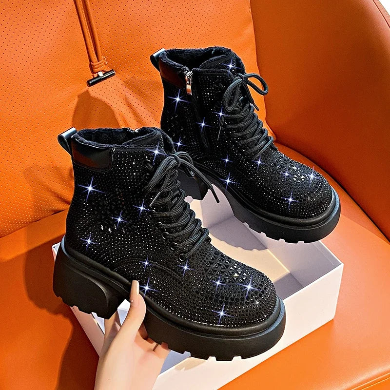 Women's Sequin Diamond Lace-Up Wedge Boots – MCDV Winter Women's Fashion Boots Axl black 40