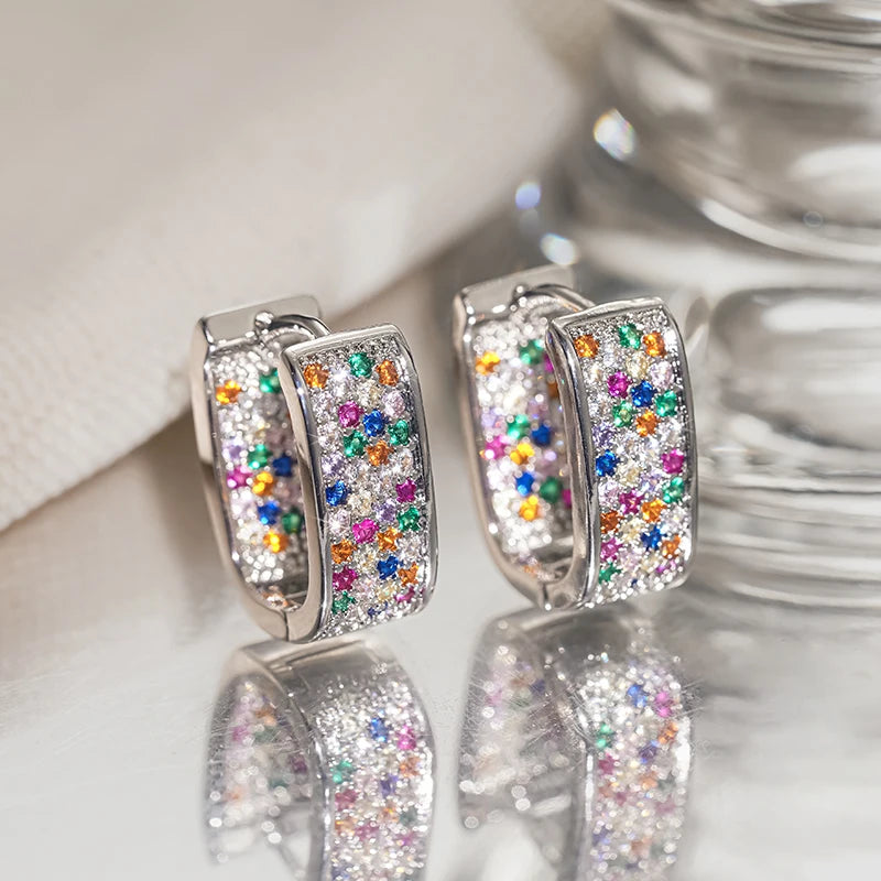 Huitan Women's Colorful CZ Hoop Earrings | Sparkling Fashion Jewelry Hoop Earrings Axl