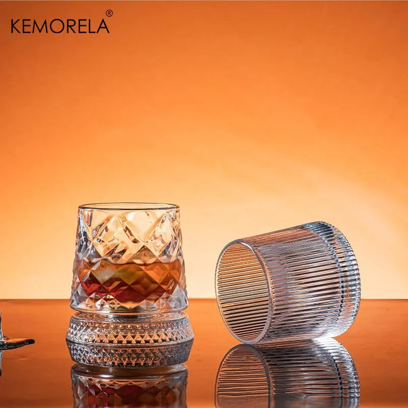 KEMORELA 300ml Spinning Whiskey Glasses Set of 2 | Bar Gift Whiskey Glass Set Axl