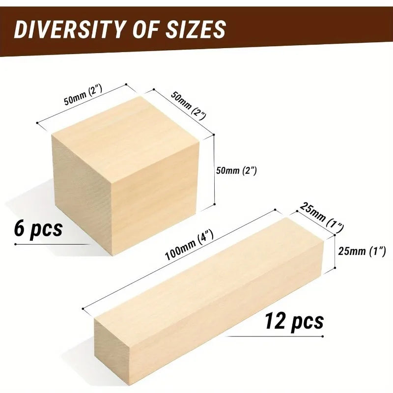 18 Pc Basswood Carving Blocks – Whittling Wood Kit for Carvers Wood Carving Blocks Axl