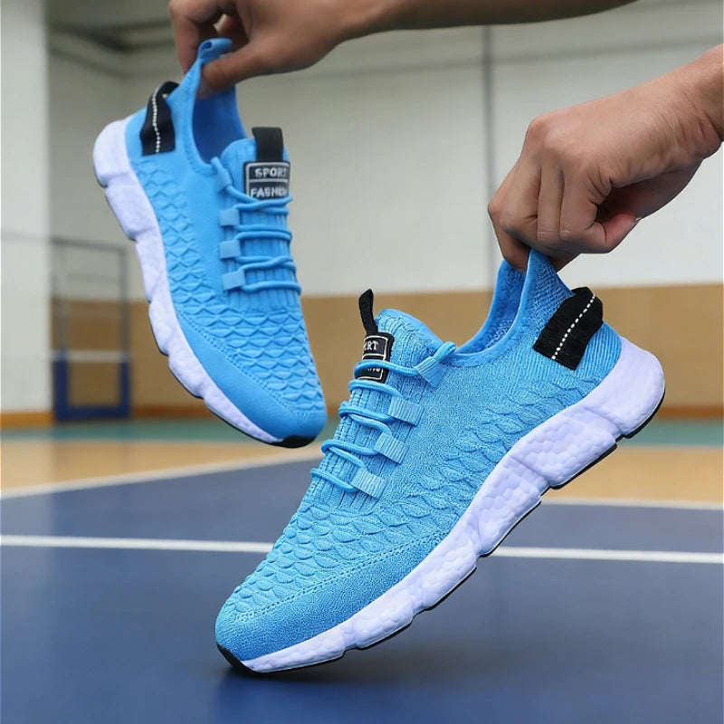 Men's Yellow Knit Running Shoes – Lightweight Breathable Sneakers Men's Running Sneakers Axl 46 Sky Blue