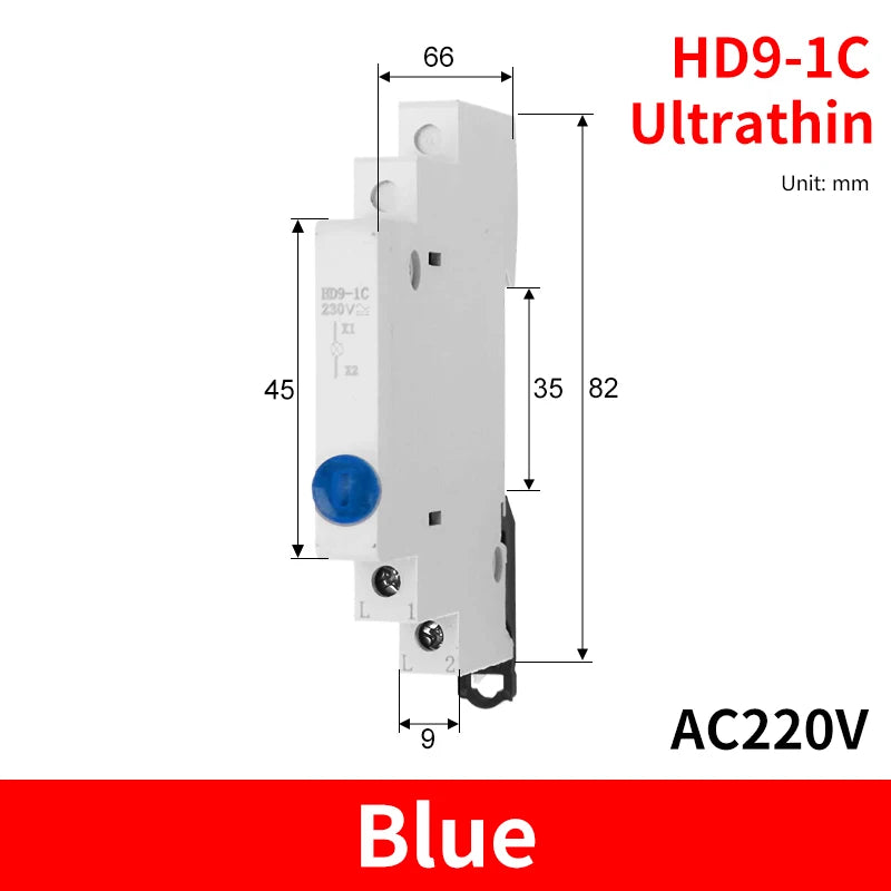 HD9 DIN Rail LED Signal Indicator Light 9mm 18mm 220V – 4 Colors LED Indicator Light Axl 1C-Blue