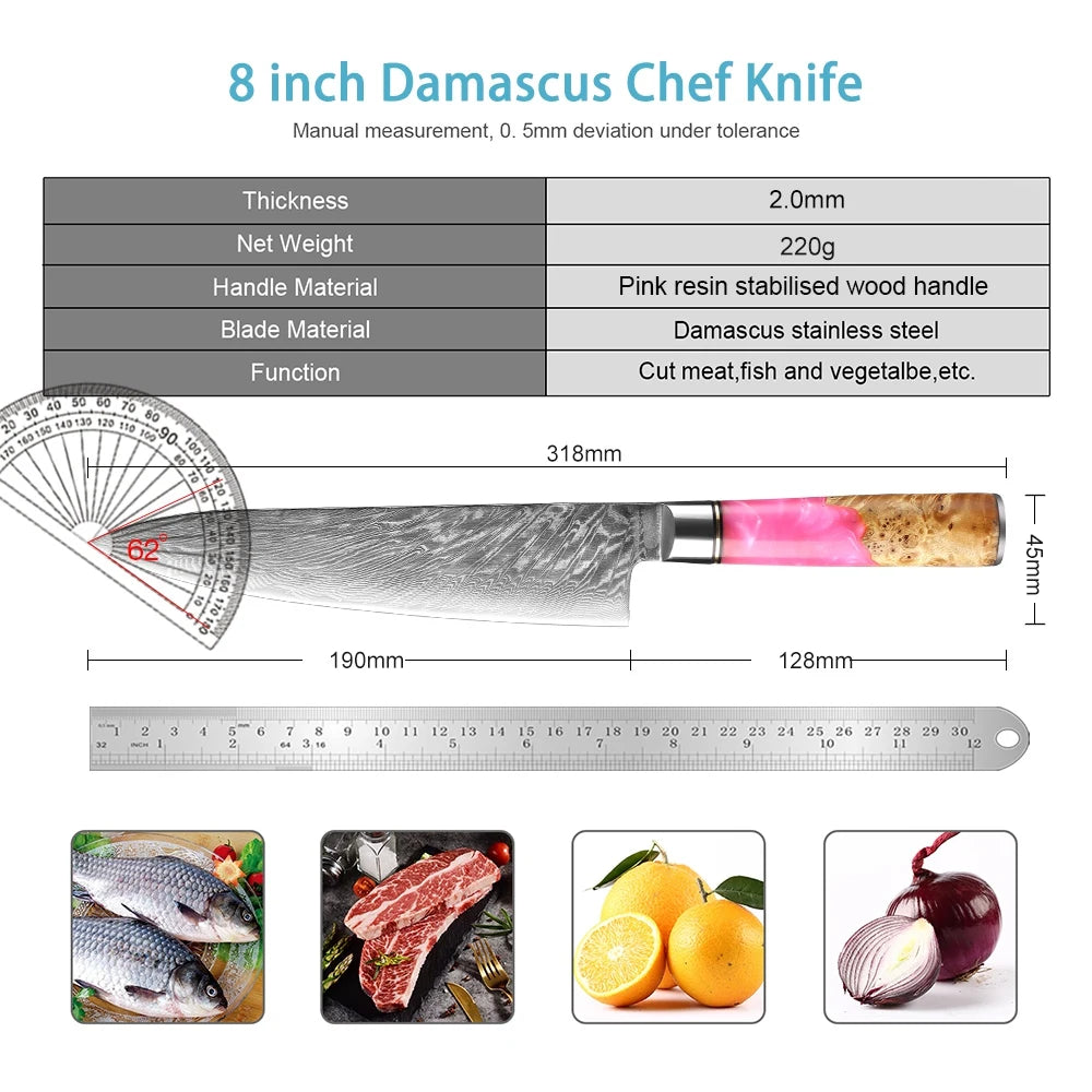 XITUO 8" Damascus Chef Knife – 67-Layer AUS-10 Pink Handle Damascus Chef Knife Axl