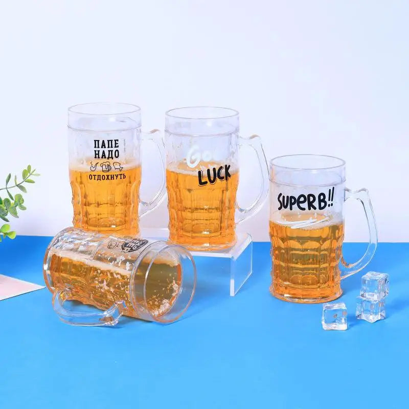 400ml Novelty Fake Beer Mug – Double Wall Clear Plastic Cup Novelty Party Cup Axl