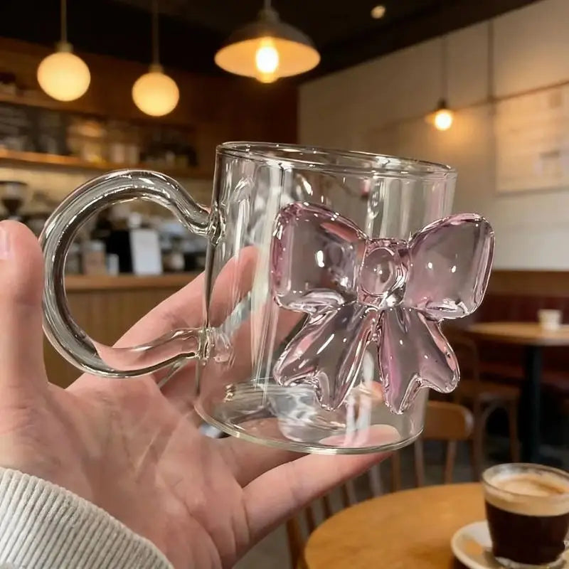 Pink Bow Glass Cup – Borosilicate Dessert & Ice Cream Bowl Decorative Glass Cup Axl