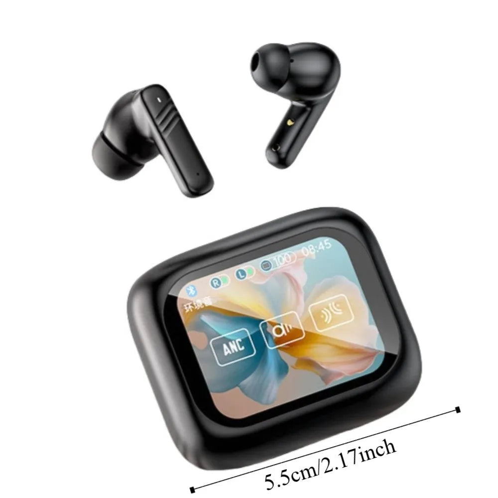 Bluetooth 5.4 ANC TWS Earbuds – Smart LCD Touch Screen Wireless Earbuds Axl