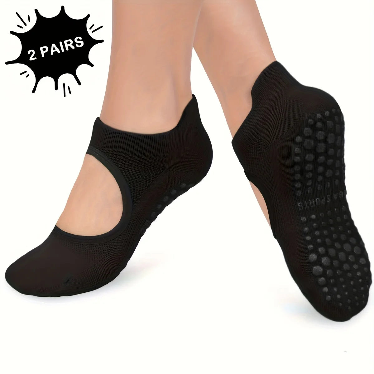 Women's Non-Slip Open Toe Yoga Pilates Socks with Arch Support Yoga Grip Socks Axl Black 2 Pairs 35.5