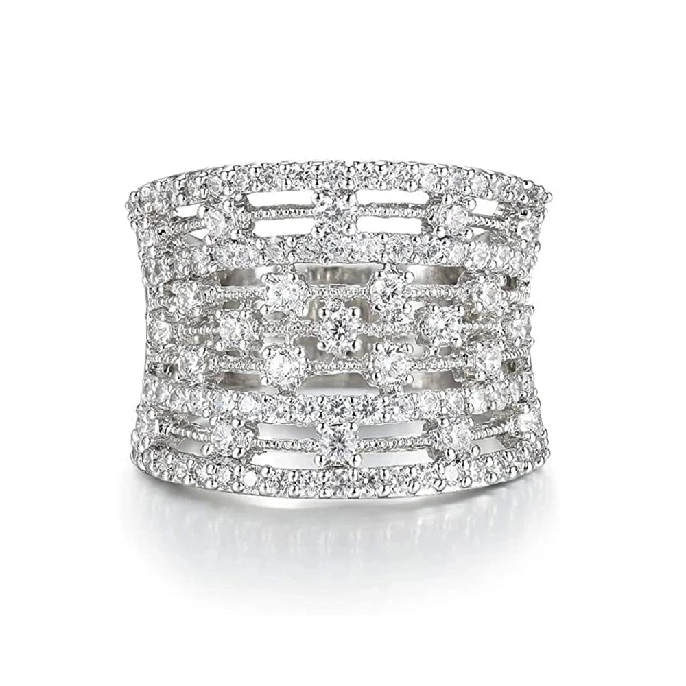 Huitan Women's Cubic Zirconia Pave Wedding Band Ring
