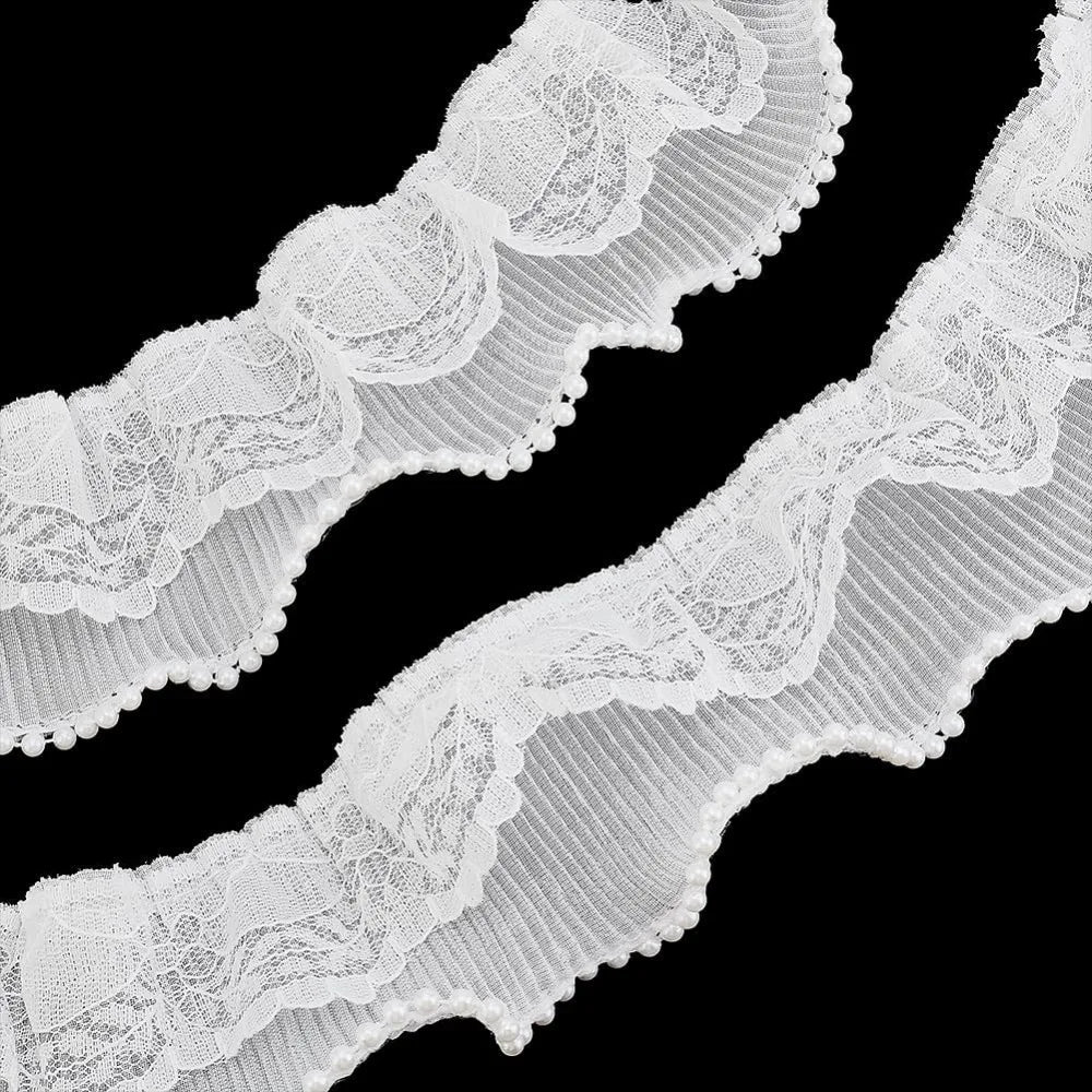 7 Yards Pearl Flower Ruffled Lace Ribbon Trim – White DIY Lace Ribbon Trim Axl AECH04-18471