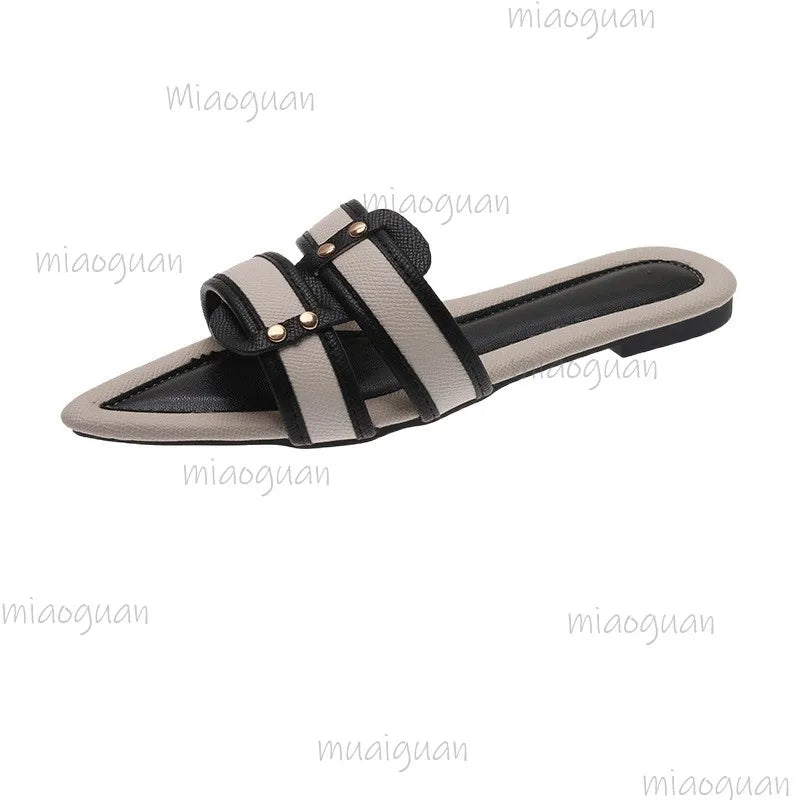 Retro Pointed Flat Sandals for Women – Belt Buckle Summer Slippers Women's Flat Sandals Axl