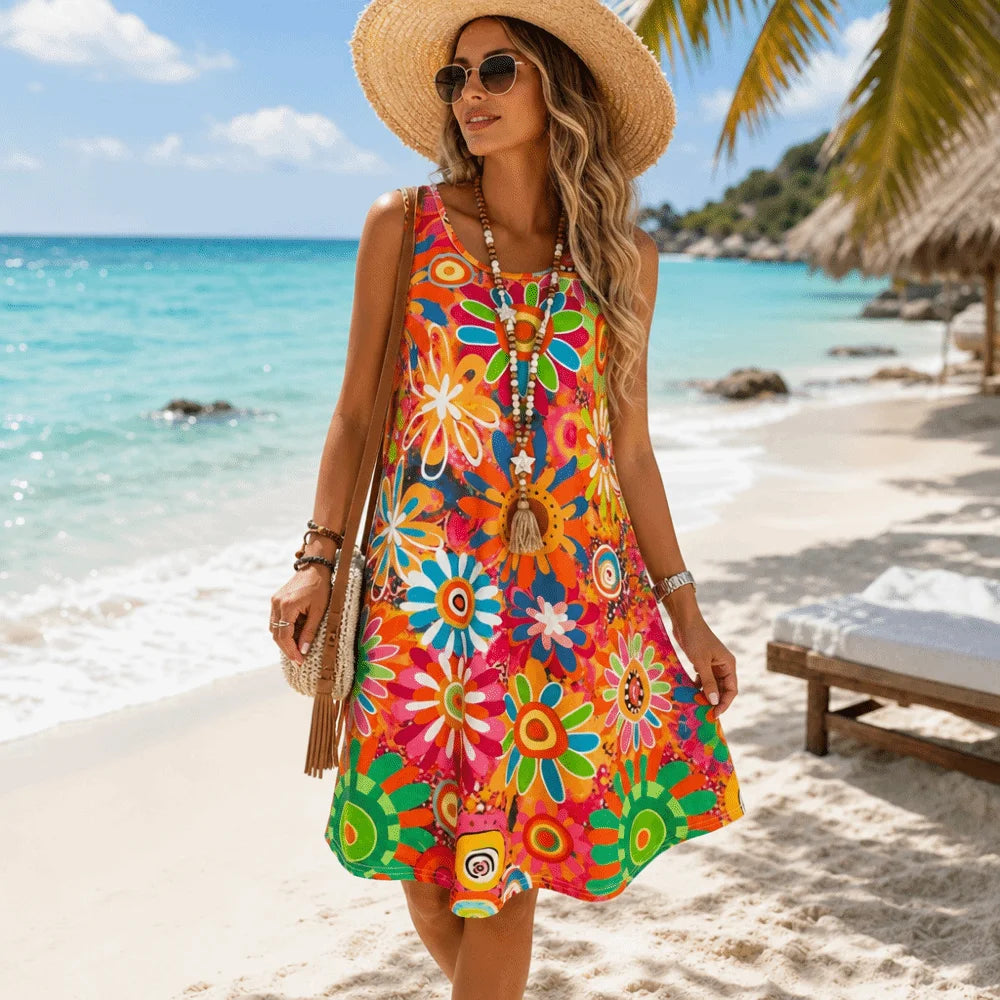 Women's Floral Sleeveless Summer Dress – Loose Fit S–3XL Casual Summer Dress Axl