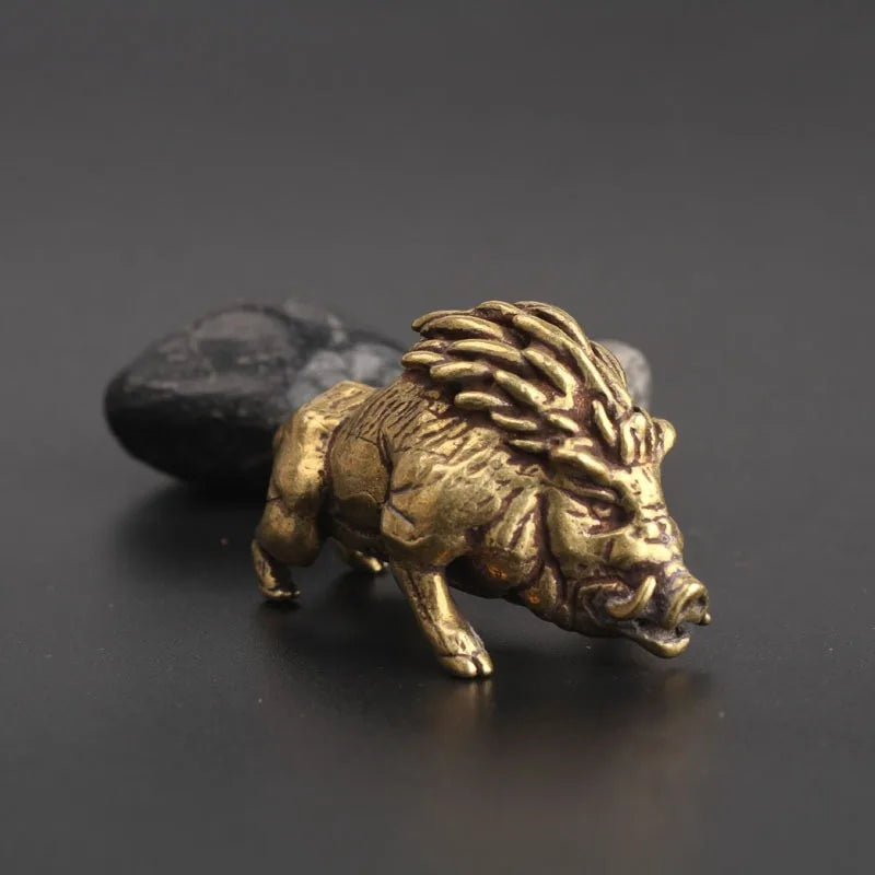 Brass Wild Boar Copper Pig Statue – Desk & Home Decor Gift Animal Figurine Axl