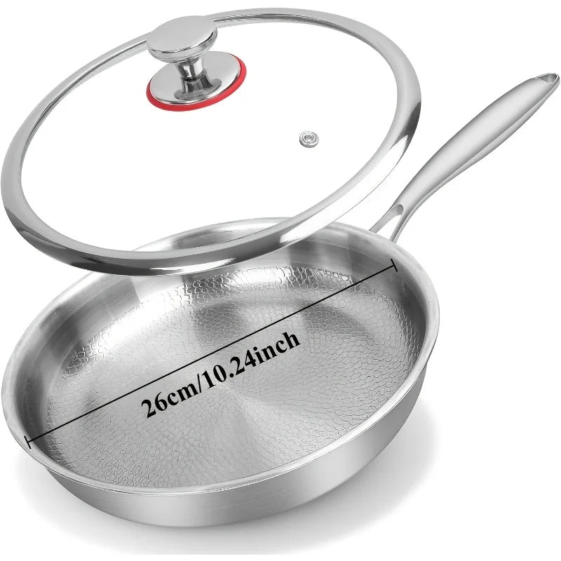 KEMORELA Titanium Hammered Frying Pan with Glass Lid Titanium Frying Pan Axl 26cm With Lid