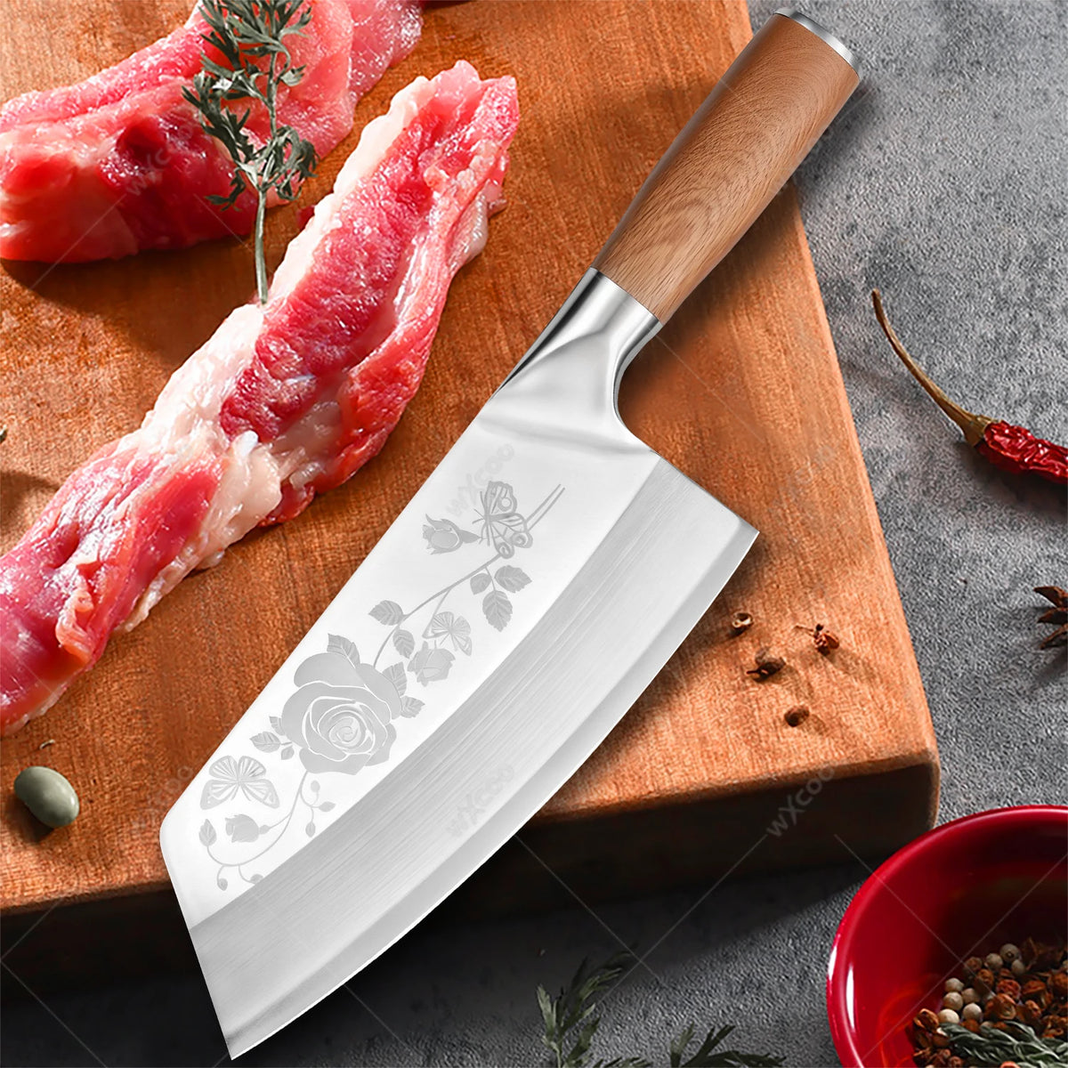 WXCOO 7.8" Chinese Cleaver | 5Cr15 Steel Chef & Butcher Knife Chinese Cleaver Knife Axl