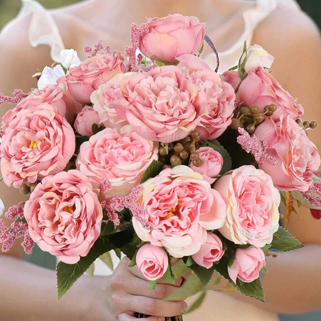 Silk Artificial Roses & Peony Bouquet – Wedding & Home Decor Artificial Flower Bouquet Axl