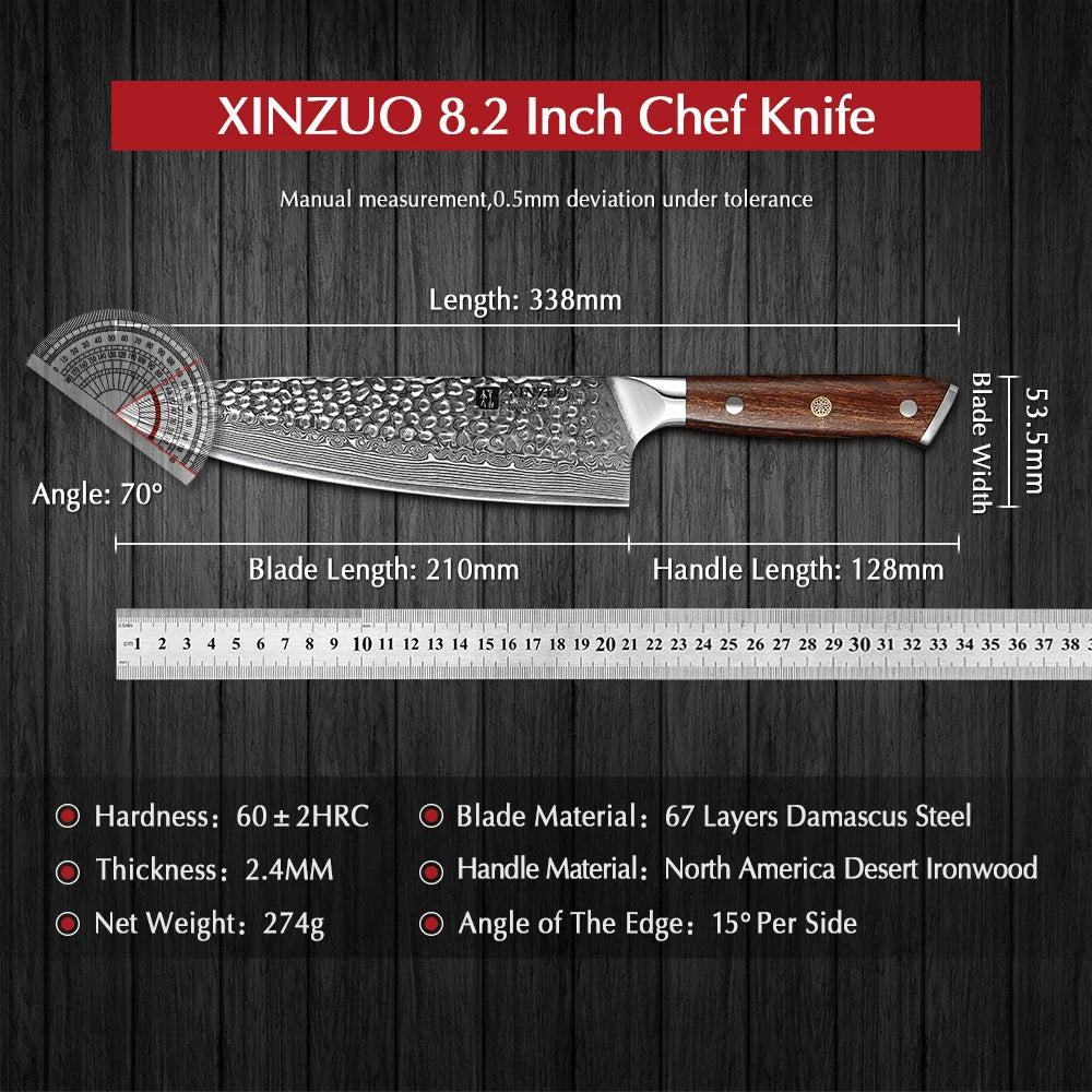 XINZUO 8.2" Damascus Steel Gyuto Chef Knife – Desert Ironwood Damascus Chef Knife Axl
